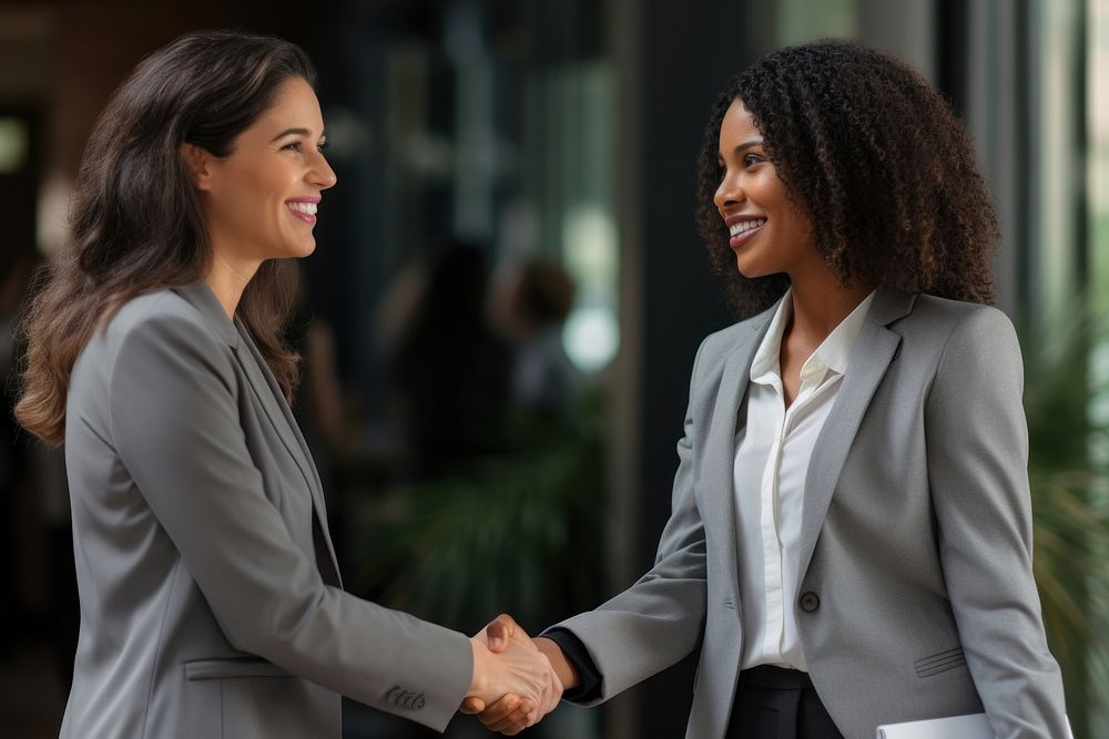 Black business woman meeting adult hand. AI generated Image by rawpixel.