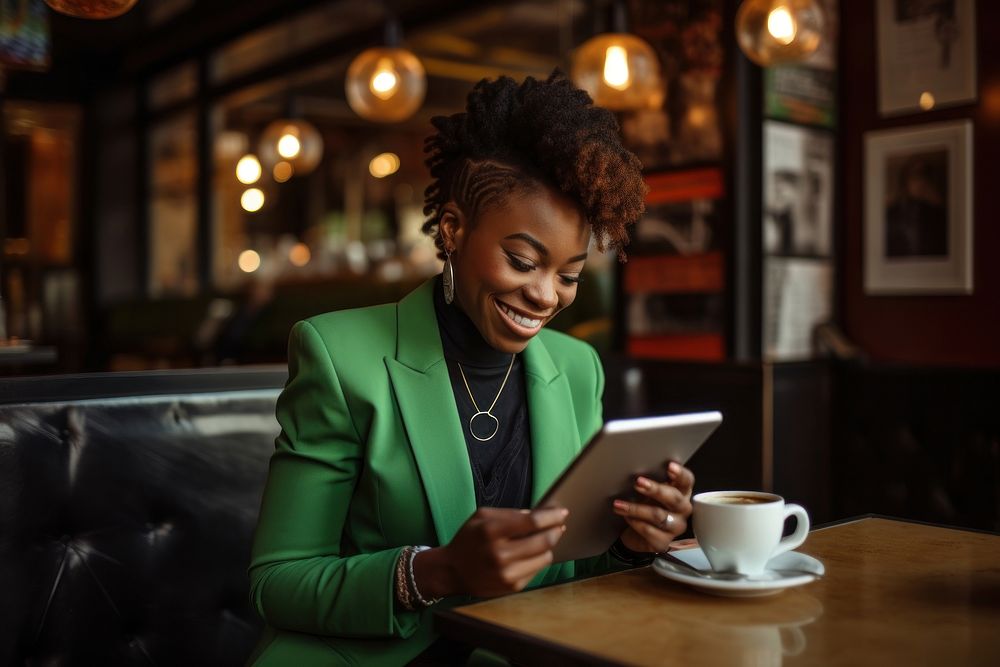 Black business woman coffee adult green. AI generated Image by rawpixel.