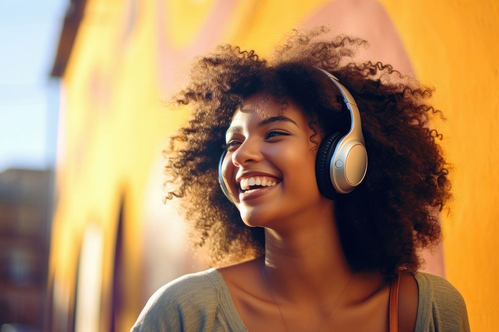 Headphones headset adult smile. AI generated Image by rawpixel.