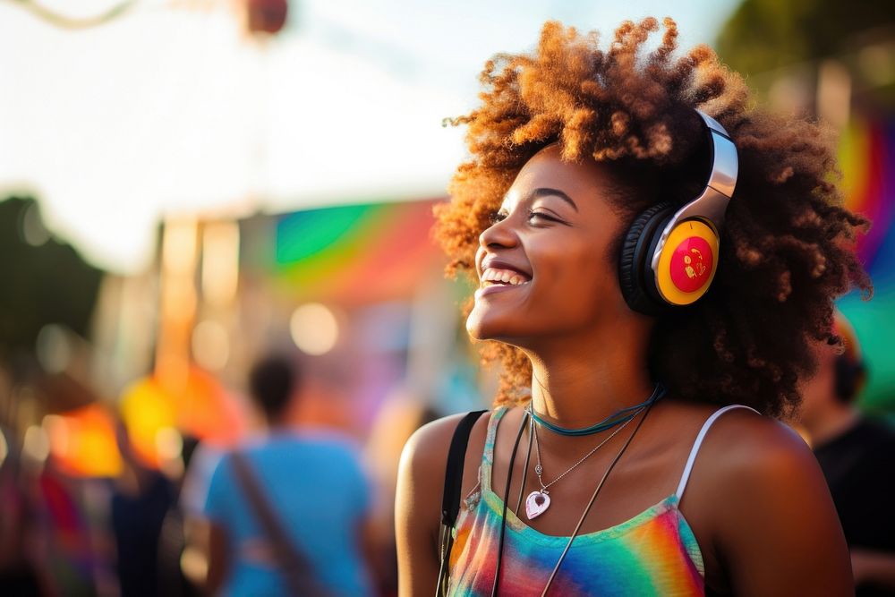 Black woman headphones music adult. AI generated Image by rawpixel.