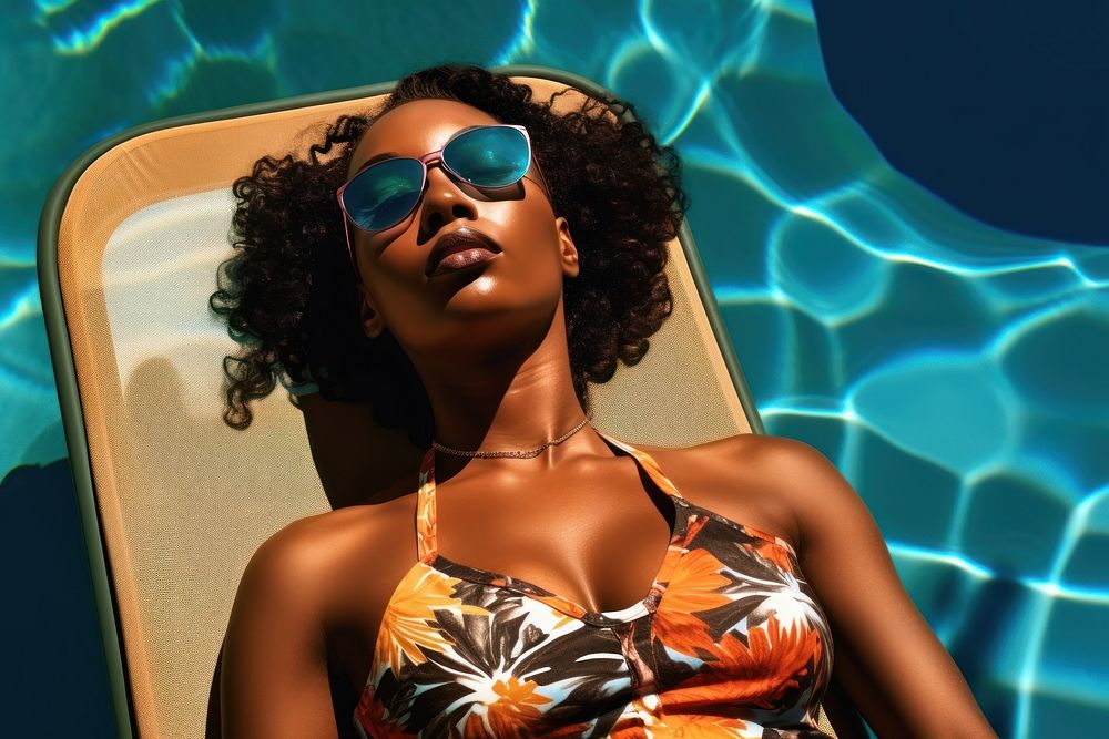 Black women sunglasses sunbathing swimwear. AI generated Image by rawpixel.