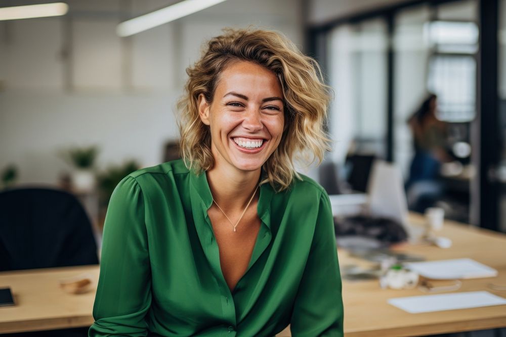 German business woman laughing adult smile. AI generated Image by rawpixel.