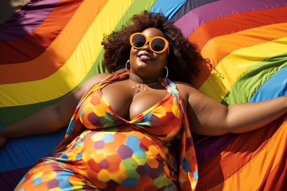 Happy fat black women sunglasses swimwear portrait. AI generated Image by rawpixel.