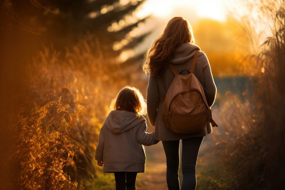 Little girl with her mother walking child adult. AI generated Image by rawpixel.