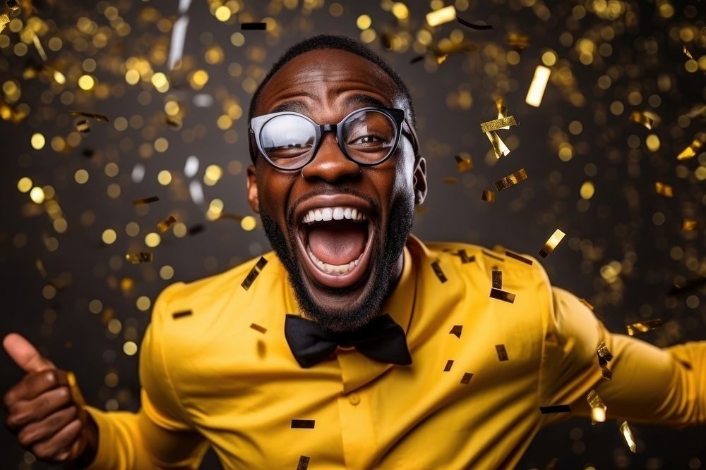 African man having fun celebration laughing glasses. AI generated Image by rawpixel.