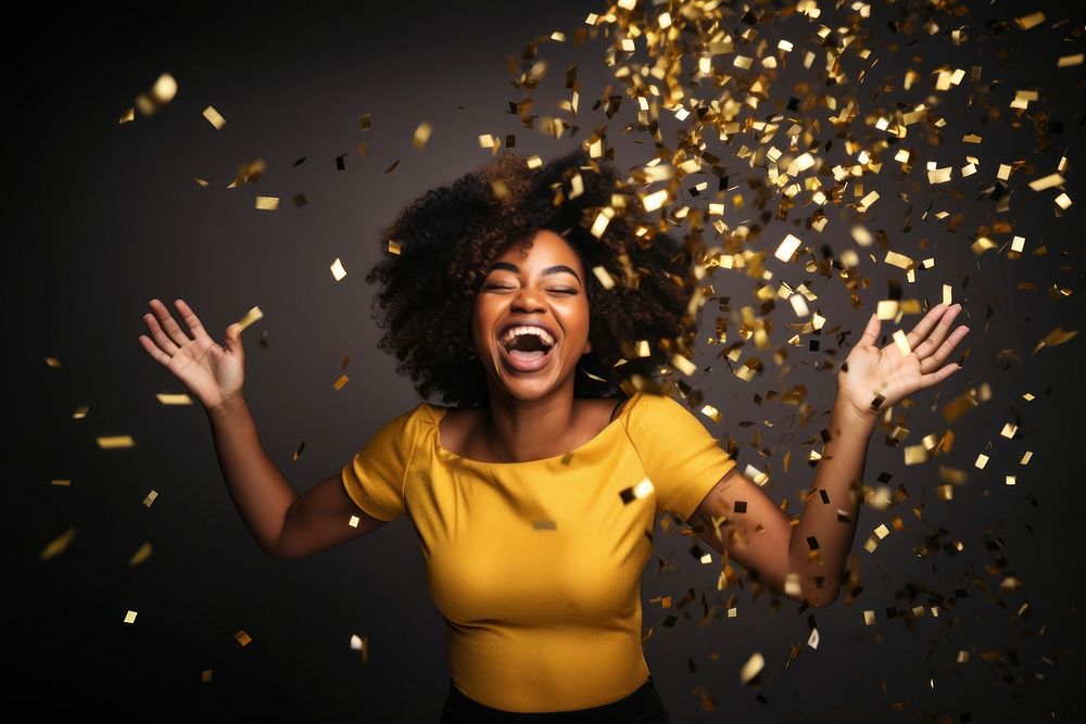 African woman having fun celebration confetti adult. AI generated Image by rawpixel.