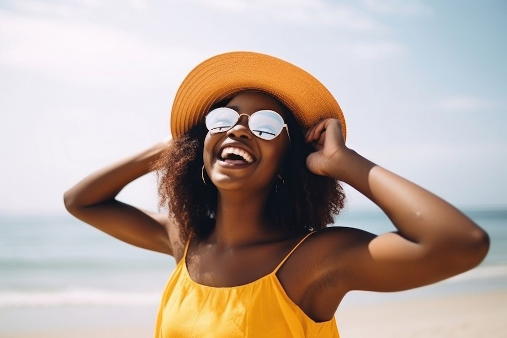 Happy Black woman laughing glasses summer. AI generated Image by rawpixel.