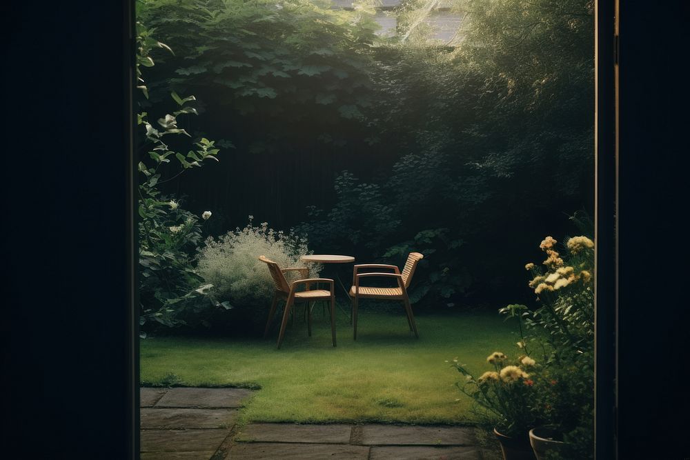 Back garden nature furniture outdoors. AI generated Image by rawpixel.