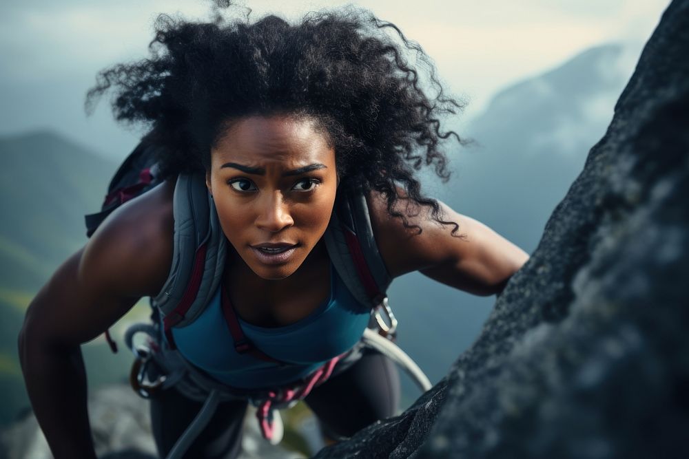Black woman recreation adventure climbing. AI generated Image by rawpixel.