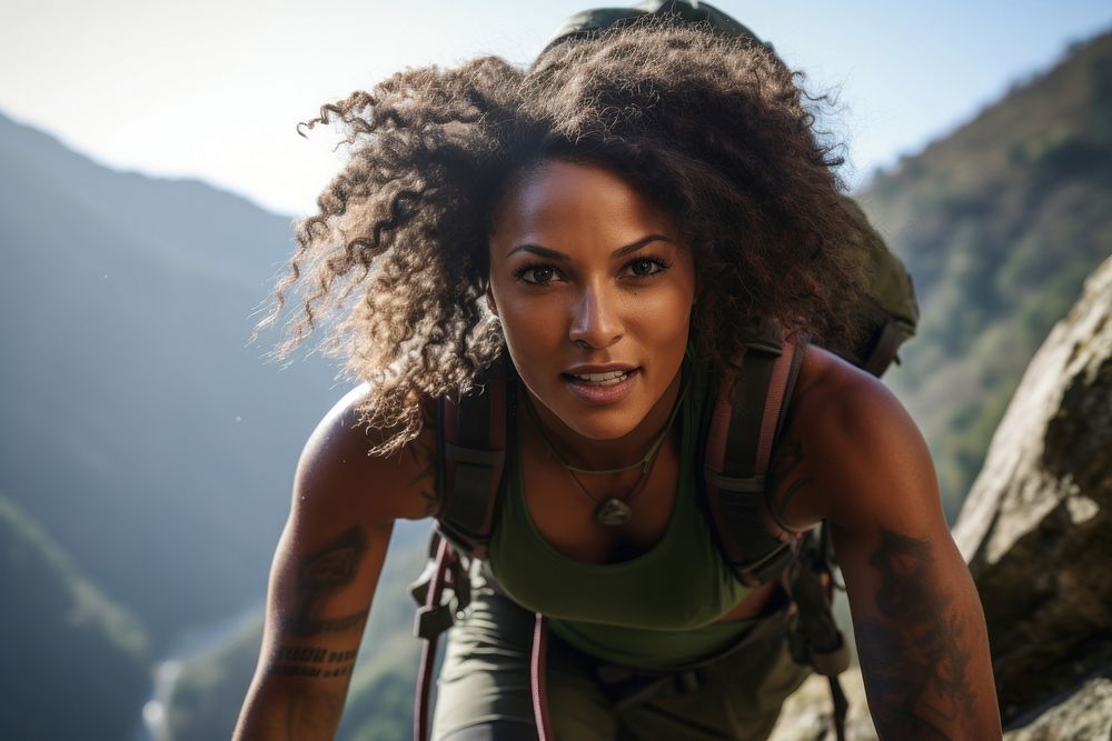 Black woman mountain portrait adult. AI generated Image by rawpixel.
