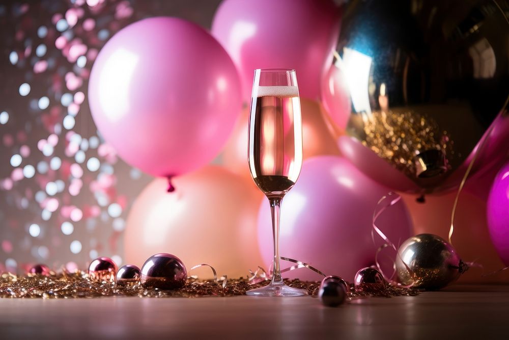 Balloon champagne glass pink. AI generated Image by rawpixel.