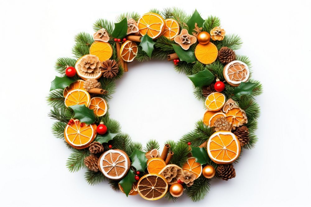 Christmas wreath green leaf fruit plant white background. AI generated Image by rawpixel.