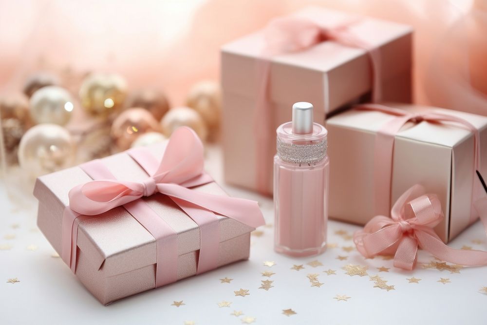 Cosmetics gift set perfume bottle pink. AI generated Image by rawpixel.