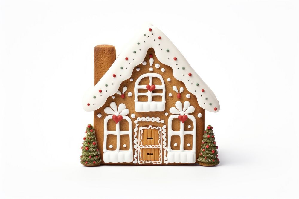 Cute christmas house cookie gingerbread food white background. AI generated Image by rawpixel.