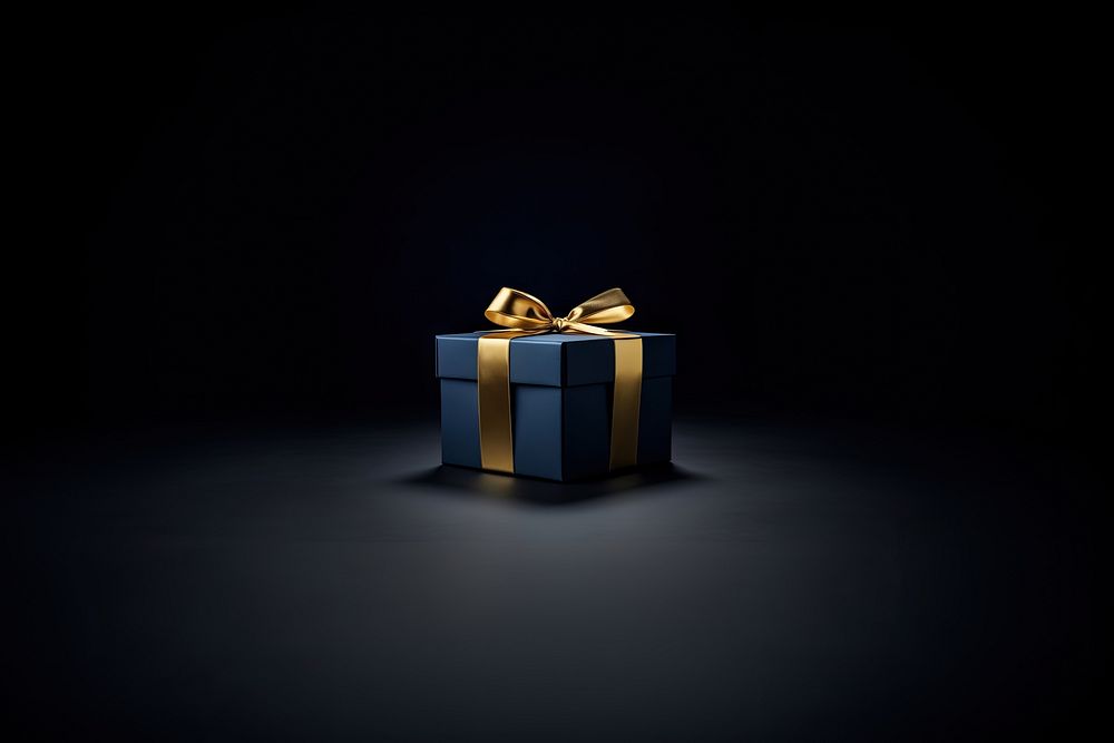Dark blue gift box ribbon gold illuminated. AI generated Image by rawpixel.