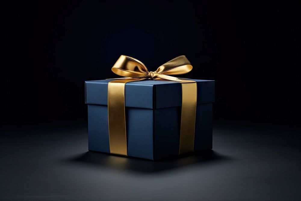 Dark blue gift box ribbon gold celebration. AI generated Image by rawpixel.