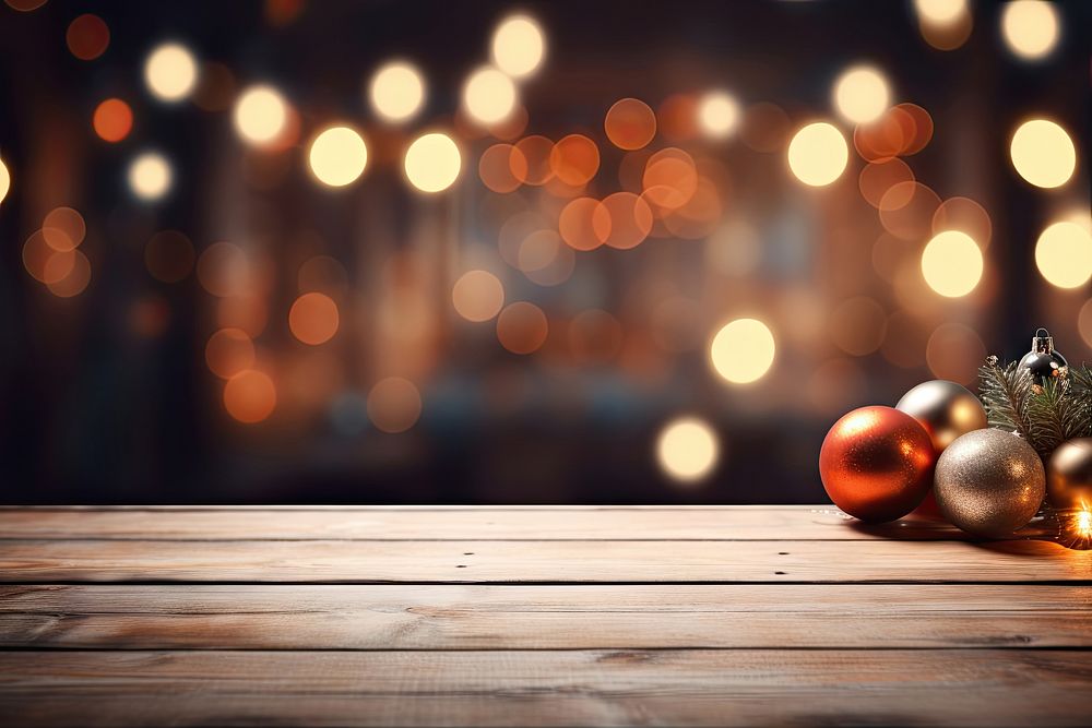 Empty wooden table backgrounds christmas lighting. AI generated Image by rawpixel.