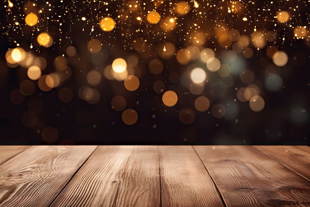 Empty wooden table backgrounds christmas lighting. AI generated Image by rawpixel.