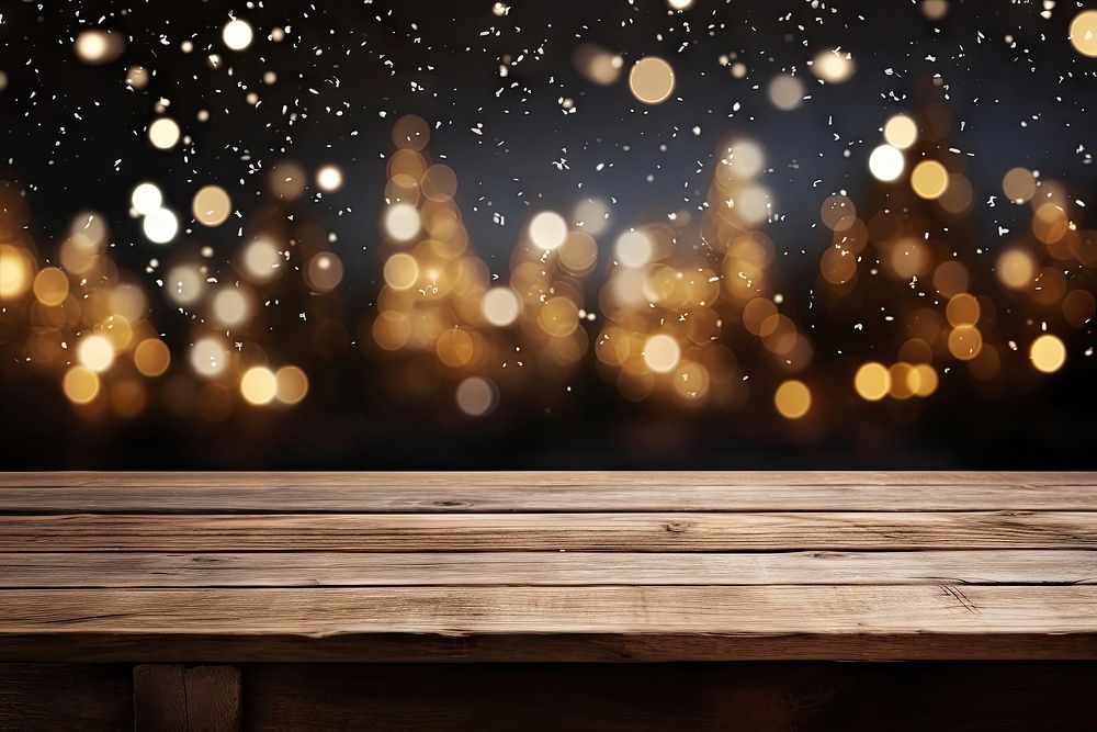 Empty wooden table backgrounds christmas astronomy. AI generated Image by rawpixel.