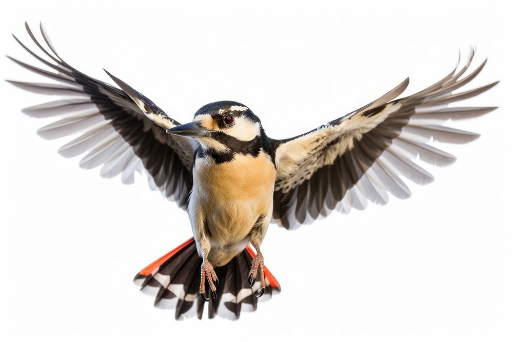 Great Spotted Woodpecker woodpecker animal flying. AI generated Image by rawpixel.