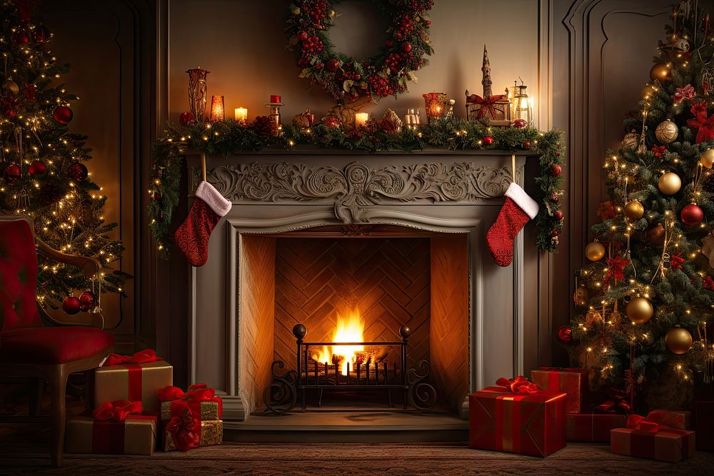 Fireplace christmas decoration candle. AI generated Image by rawpixel.