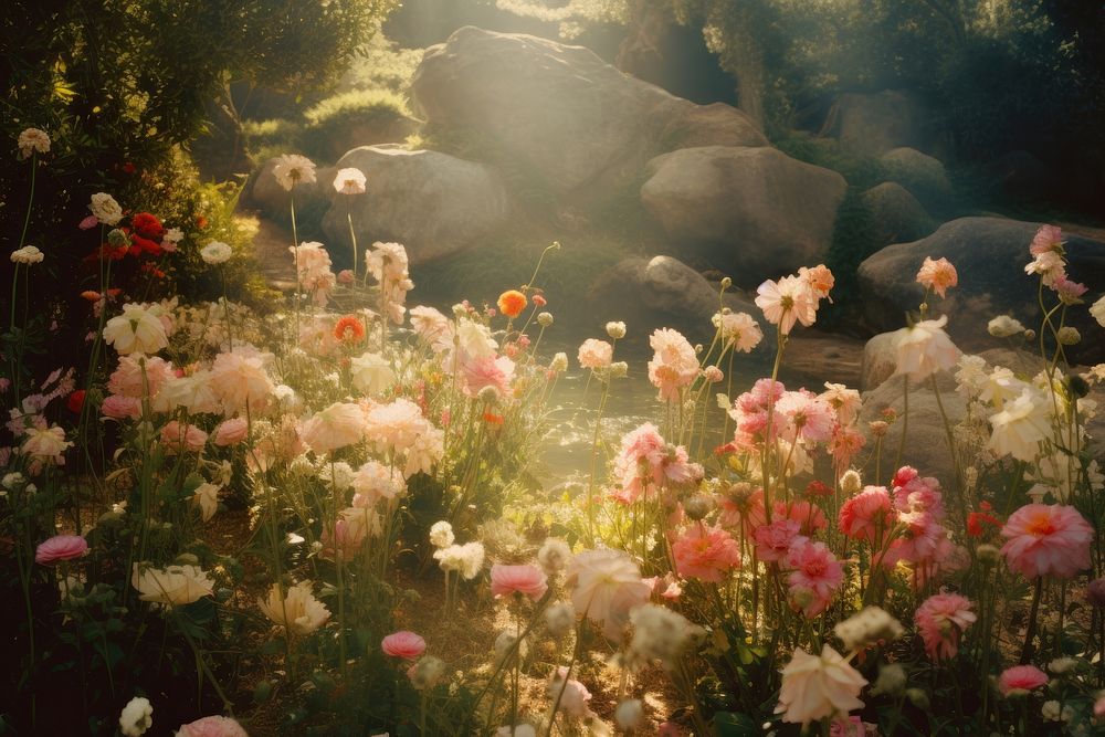 Flower garden nature sunlight outdoors. AI generated Image by rawpixel.