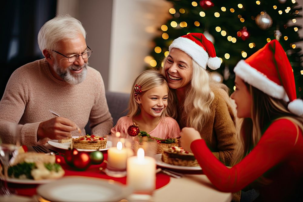 Happy family gathering christmas dinner adult. AI generated Image by rawpixel.
