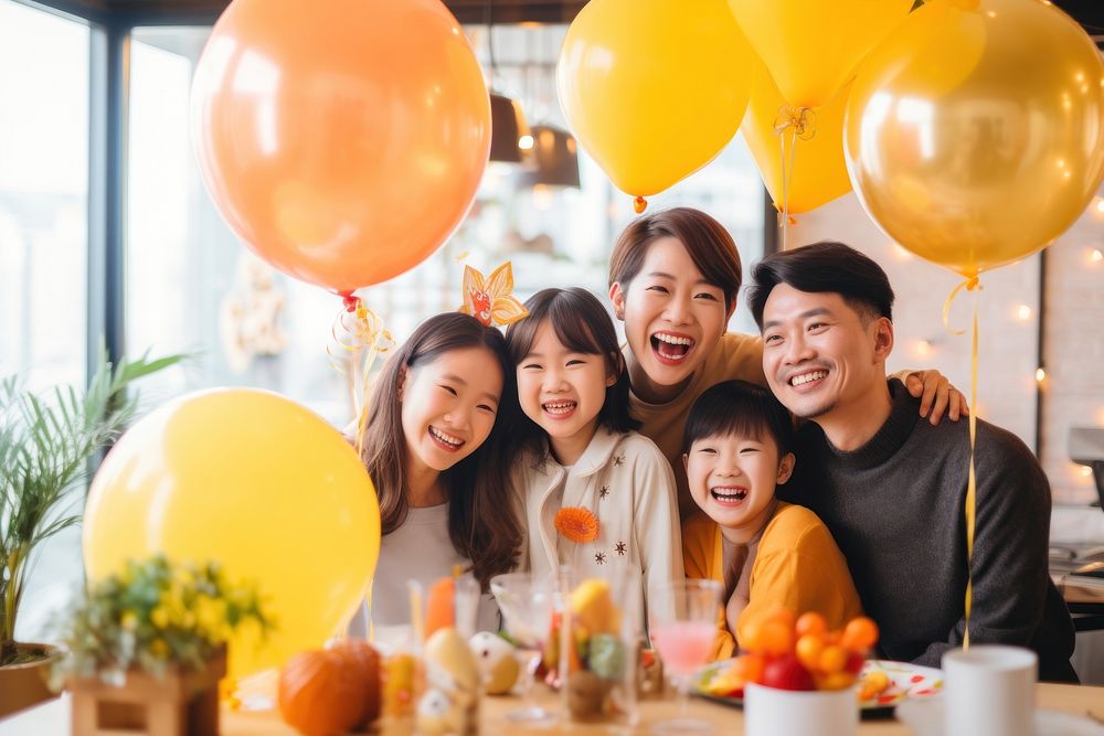 Happy family have dinner balloon adult party. AI generated Image by rawpixel.