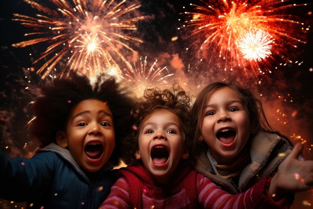 Happy kids new year party laughing portrait photo. AI generated Image by rawpixel.