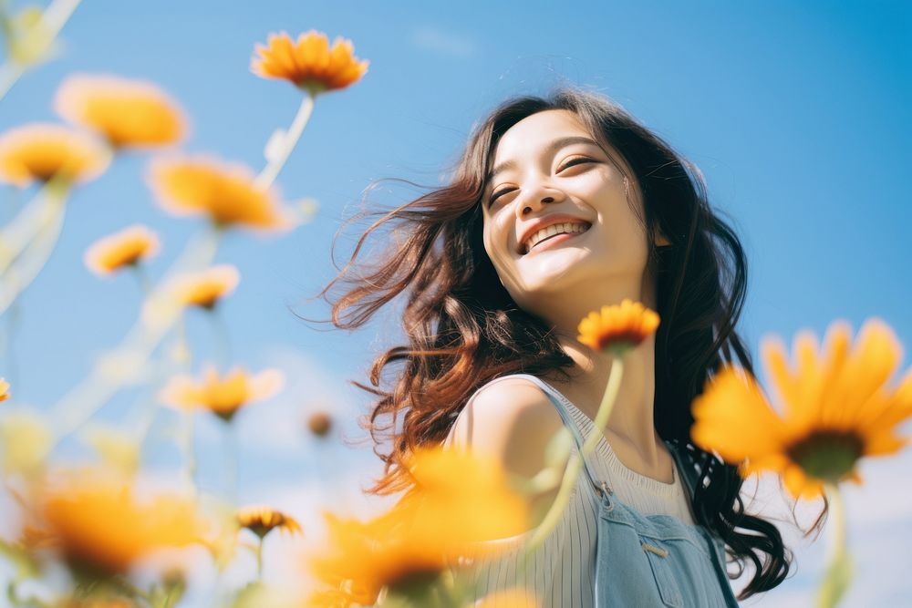 Japanese girl a happy and smiling Face flower summer smile. AI generated Image by rawpixel.