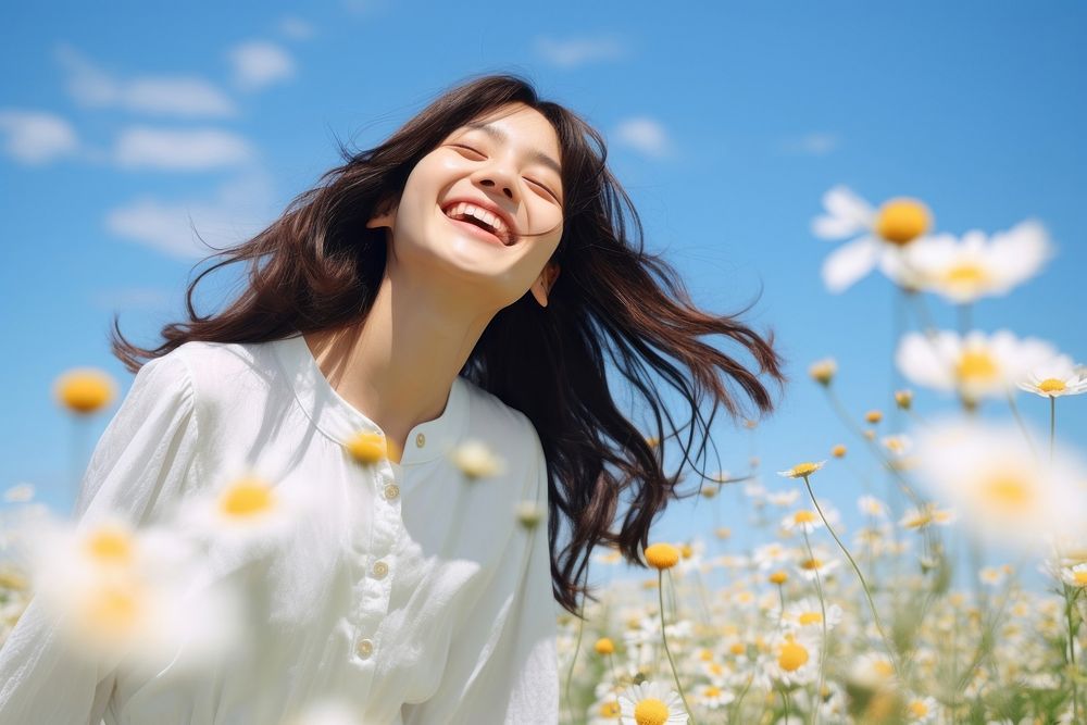 Japanese girl a happy and smiling Face laughing flower summer. AI generated Image by rawpixel.