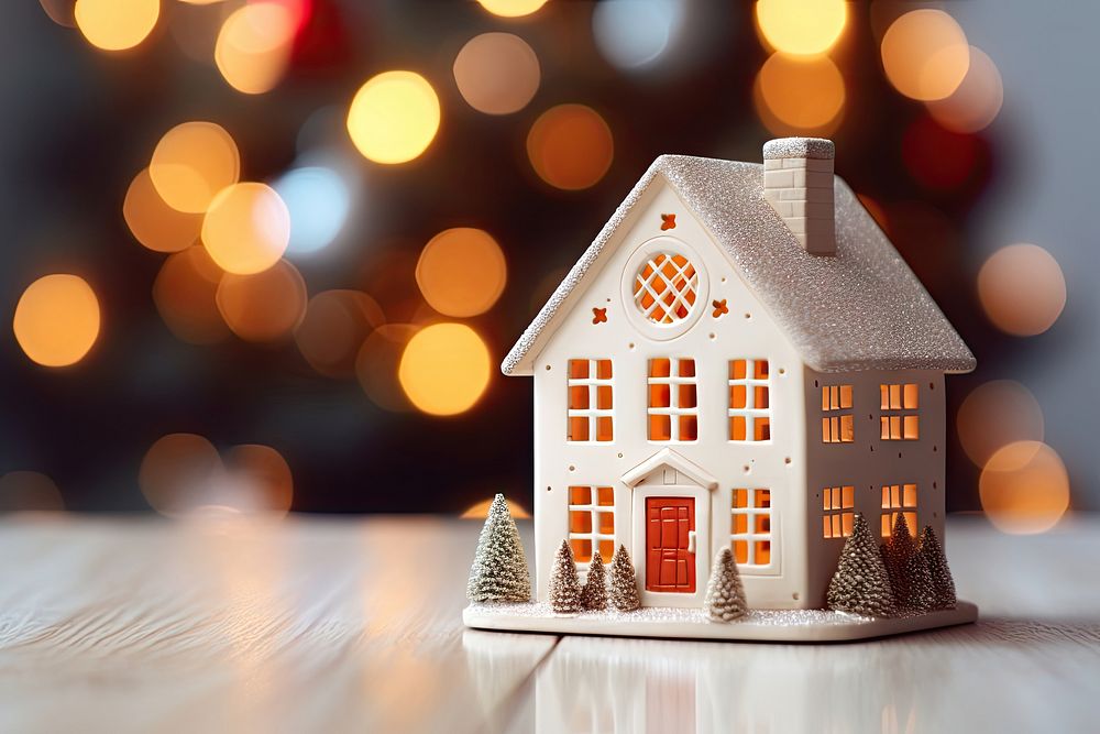 Mini ceramic decorative house christmas gingerbread decoration. AI generated Image by rawpixel.
