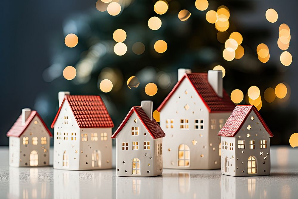 Mini ceramic decorative house christmas decoration confectionery. AI generated Image by rawpixel.