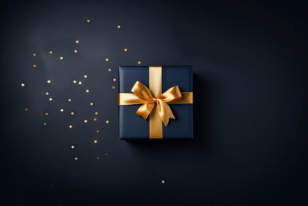 Navy gift box ribbon gold blue. AI generated Image by rawpixel.