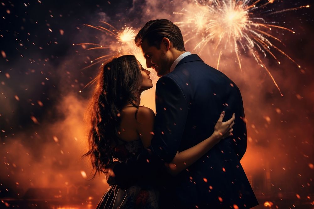 New year couple anniversary fireworks kissing adult. AI generated Image by rawpixel.