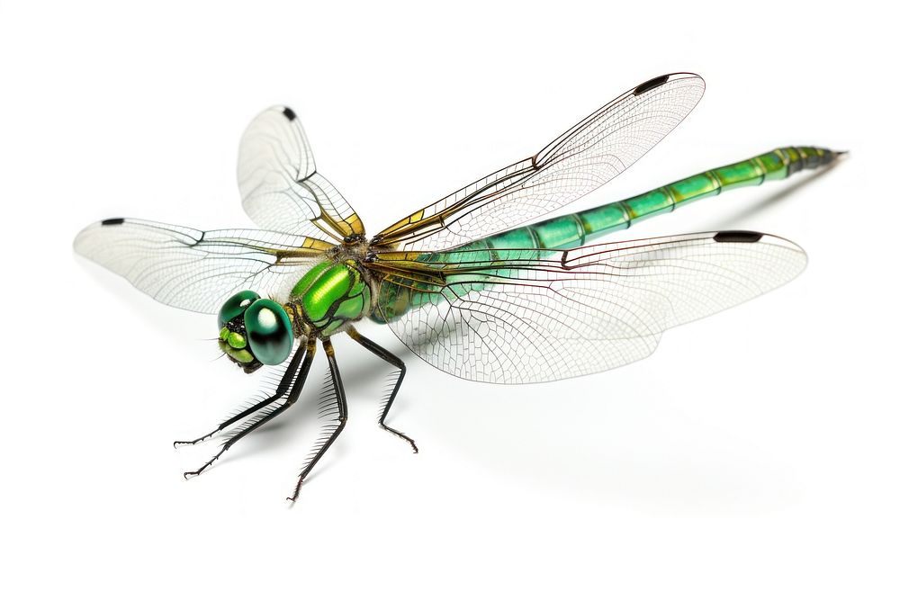 Green dragonfly animal insect white background. AI generated Image by rawpixel.