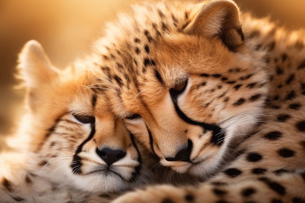 Cheetah cuddling wildlife animal mammal. AI generated Image by rawpixel.