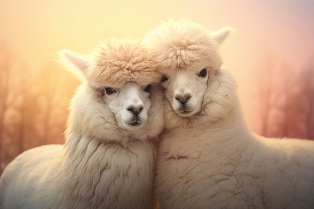 Alpaca cuddling livestock mammal animal. AI generated Image by rawpixel.