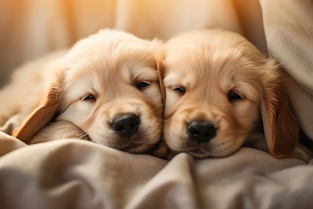 Baby golden retrievers cuddling mammal animal puppy. AI generated Image by rawpixel.