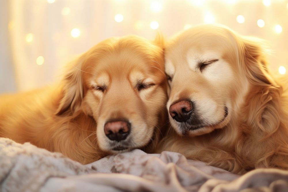 Golden retrievers cuddling mammal animal puppy. AI generated Image by rawpixel.