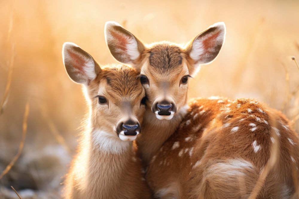 Deers cuddling wildlife animal mammal. AI generated Image by rawpixel.