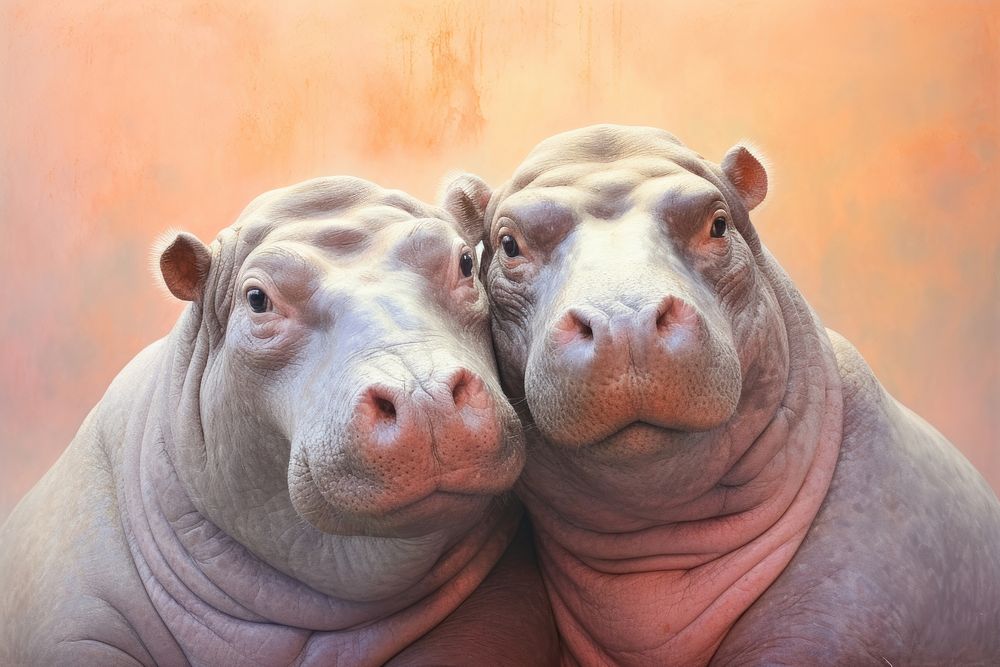 Hippoes cuddling wildlife animal mammal. AI generated Image by rawpixel.