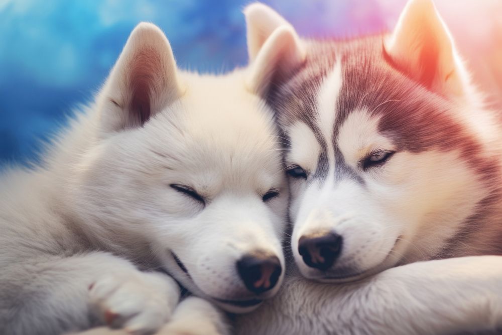 Husky cuddling mammal animal puppy. AI generated Image by rawpixel.