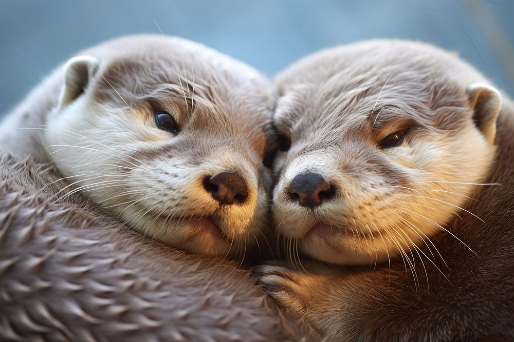 Otters cuddling otter wildlife animal. AI generated Image by rawpixel.