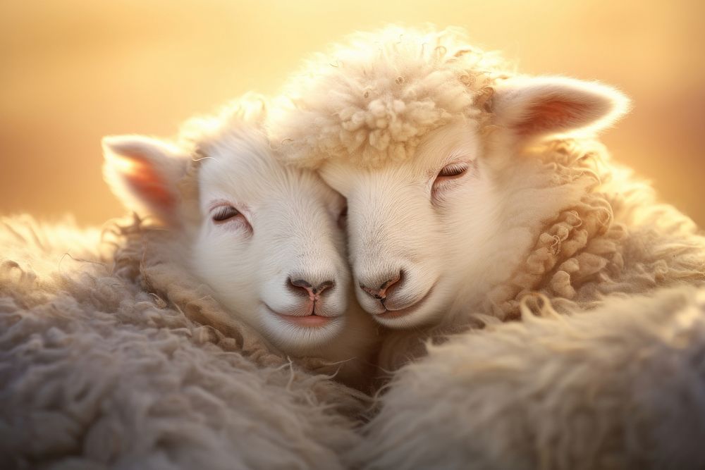 Sheep cuddling sheep livestock animal. AI generated Image by rawpixel.