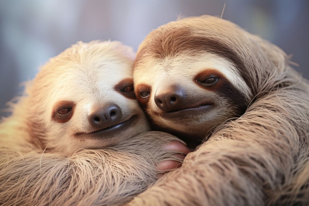 Sloth cuddling wildlife animal mammal. 