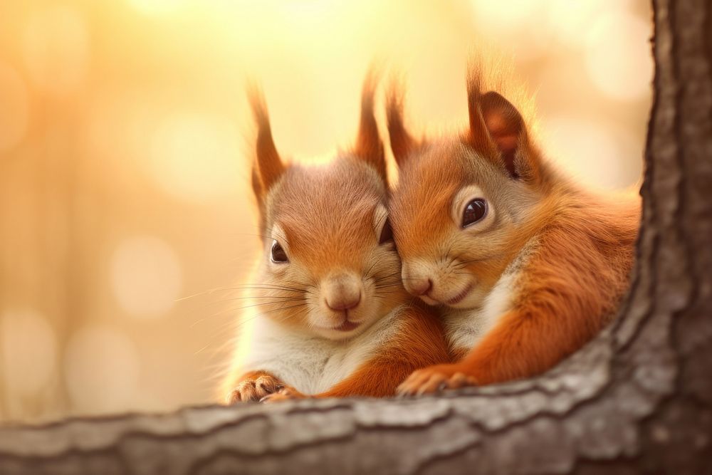 Squirrel cuddling animal rodent mammal. AI generated Image by rawpixel.