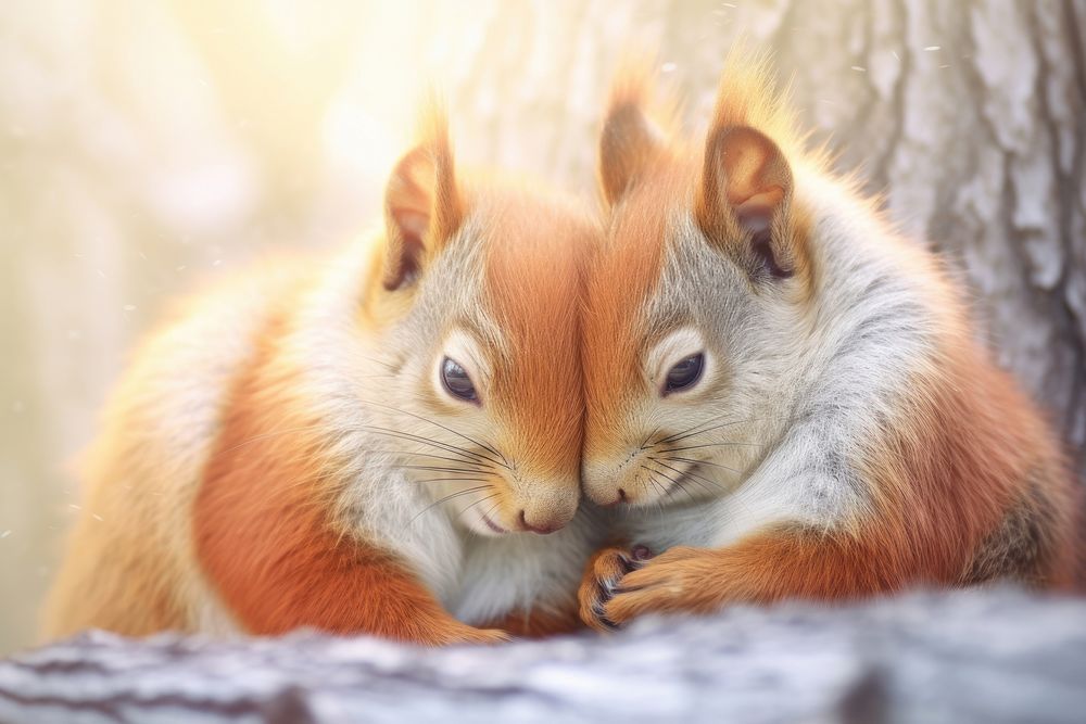 Squirrel cuddling animal rodent mammal. AI generated Image by rawpixel.