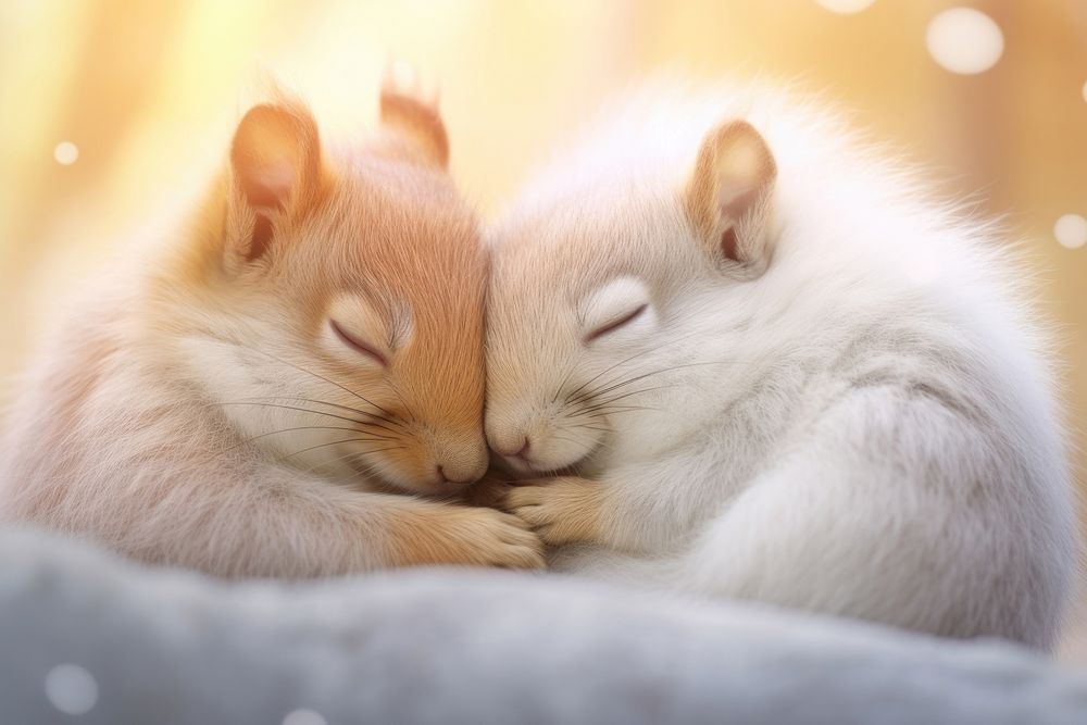 Squirrel cuddling sleeping animal mammal. AI generated Image by rawpixel.