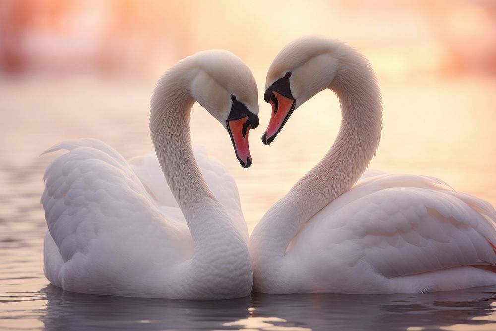 Swans cuddling animal bird reflection. AI generated Image by rawpixel.